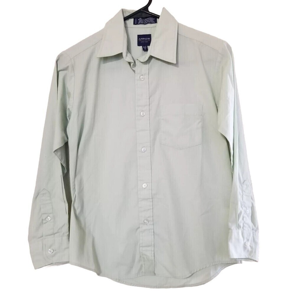 Arrow Shirt Boys SZ 12 Mint Green Long Sleeve Button Down Pocket Collar Pastel